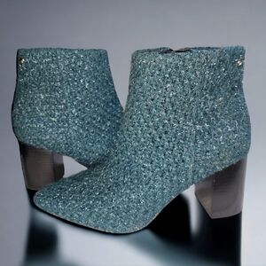 Kate Spade Giselle Tweed Block High Heel Ankle Boots Size 8 In Emerald